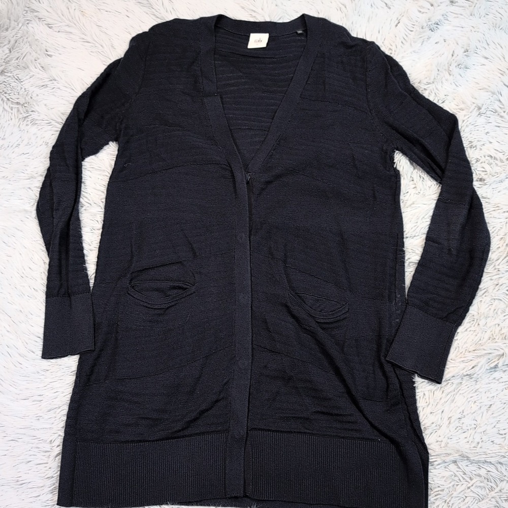 Cabi Sweater Womens S Blue Cardigan Snap Up Comfort Pockets Preppy Casual